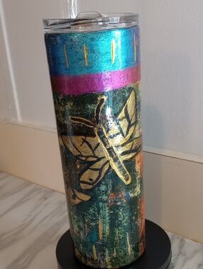 20 Oz Handmade Skinny Tumbler Hand-Painted Butterfly Tumbler